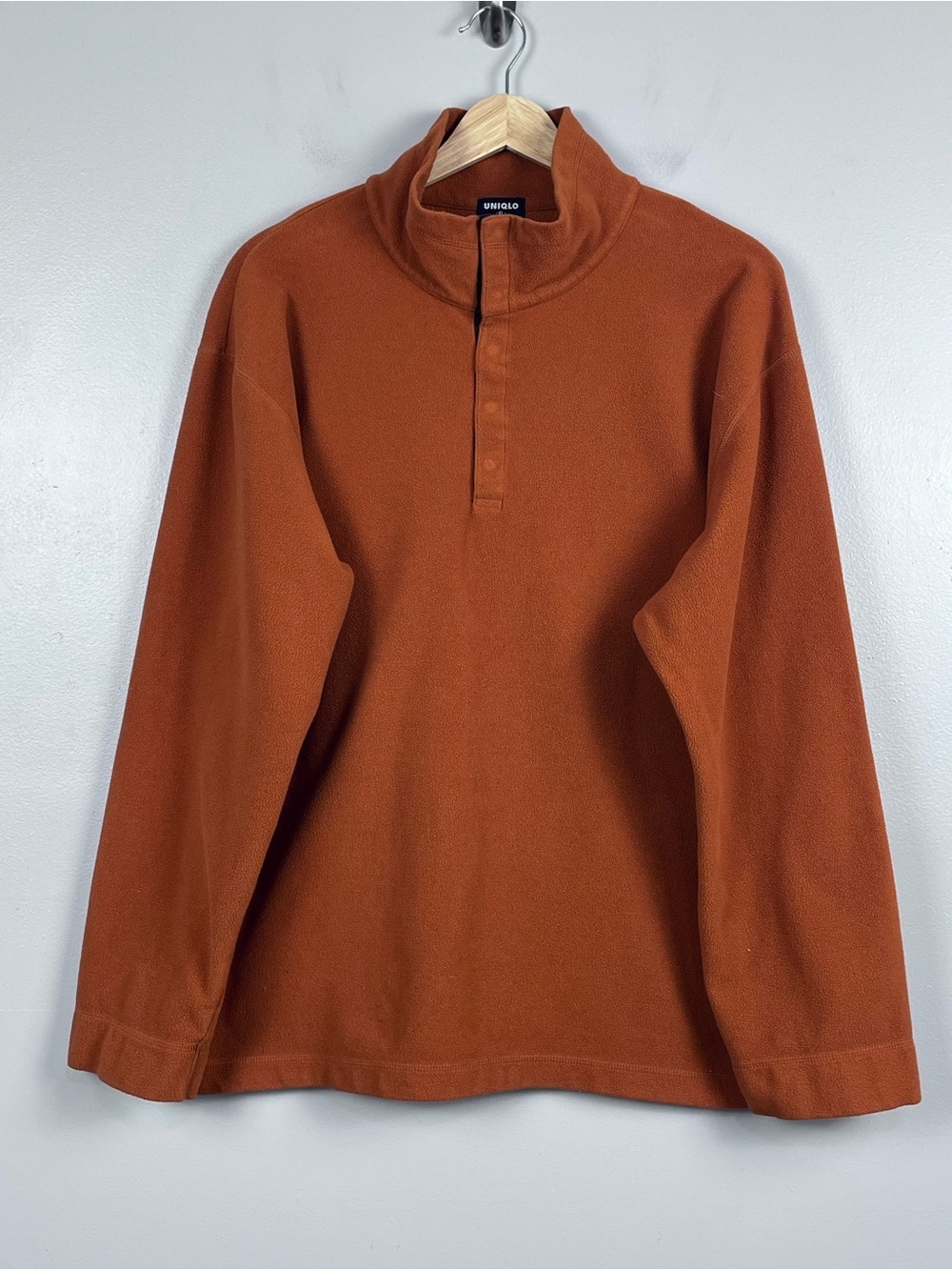Vintage Uniqlo Men's Orange 1/4 Snap Mock Neck Fleece Size XL; Outdoor, Casual